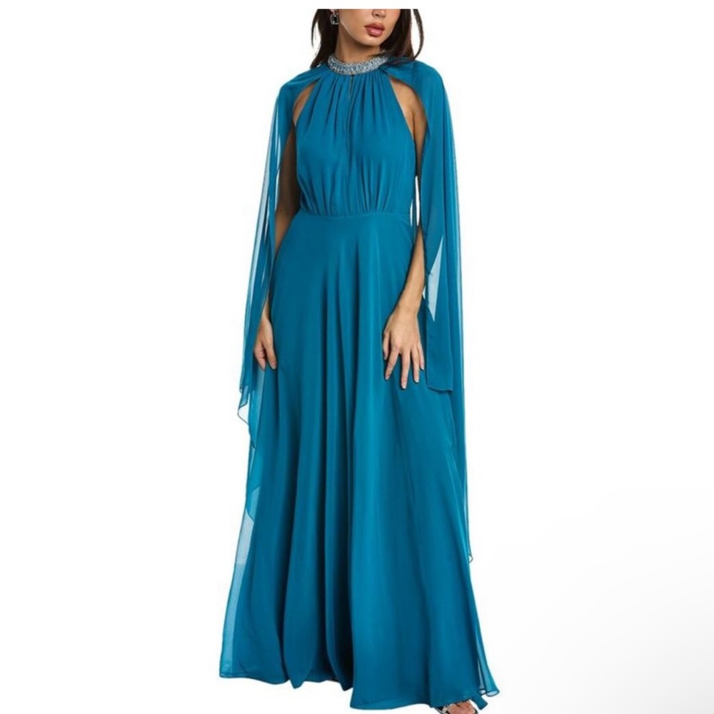 Teri Jon by Rickie Freeman Chiffon Cape Gown